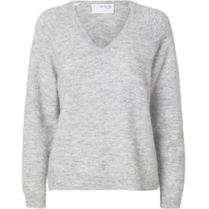 SELECTED FEMME Slflulu New Ls Knit V-hals B Noos gebreide damestrui, Lichtgrijs chinees