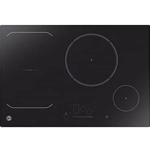 Hoover H-HOB 700 HIE844SB1 Plaque à induction 3 feux + 2 zones Flex, 15 puissances, chauffage rapide, minuteur, 7400 W, biseau 77 cm, noir