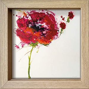 International Graphics Ingelijste ansichtkaart, Griggs, Jan, Poppy Master On White, 16 x 16 cm, houten lijst