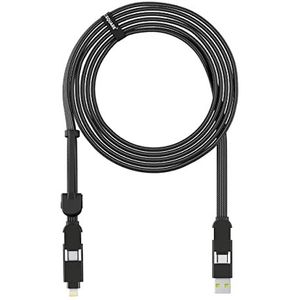 Rolling Square inCharge XL 300 cm - USB C-oplaadkabel, smartphone Lightning-kabel, 6-in-1 universele oplaadkabel, USB-stekker, zwart, 100 W