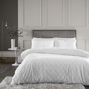 Catherine Lansfield Cosy Diamond beddengoedset van imitatiebont met dekbedovertrek en kussenslopen, wit