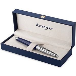 Waterman Carène vulpen | metallic grijs en blauw gelakt | afgeschuinde dop | fijne veer van 18 karaat goud | blauwe inkt | etui