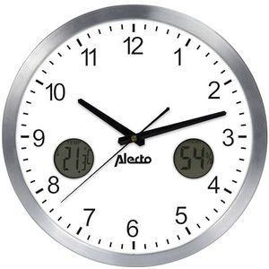 Alecto AK-15 Grote analoge wandklok zonder tikkend geluid Ø 30 cm met thermometer en hygrometer