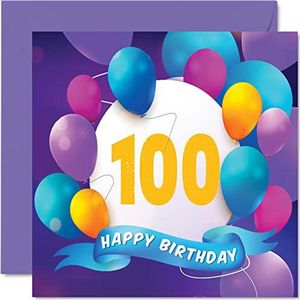 Verjaardagskaart 100 jaar voor mannen en vrouwen - Ballonfeest - Verjaardagskaarten voor mannen en vrouwen van 100 jaar, opa, opa, oma, oma, oma,