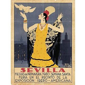 Wee Blue Coo Reisposter Sevilla Spanje Festival Vrouw Vogel Art Poster Wanddecoratie 30,5 x 40,6 cm