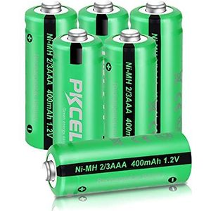 Oplaadbare NiMH-batterijen 1,2 V 2/3 AAA (niet AAA) 400 mAh voor zonnelampen, 6 stuks, PKCELL,(2/3AAA is korter dan een AAA-batterij)