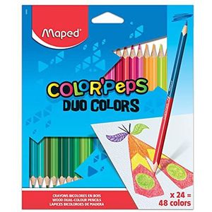 Maped - Color'Peps Duo 2-in-1 kleurpotloden - Zak met 24 kleurpotloden dubbel potlood robuust voor 48 kleuren - FSC-gecertificeerde houten potloden