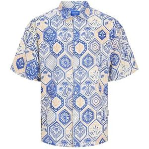 JACK & JONES Jornoto Linen Aop Shirt Ss Ln Vrijetijdshemd voor heren, Dazzling Blauw