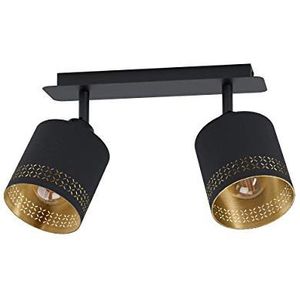 EGLO Esteperra Plafondlamp, 2-lichts woonkamerlamp, vintage, retro, plafondlamp van staal en textiel in zwart en goud, spot met E27-fitting