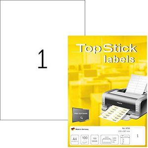 TopStick - zak met 100 zelfklevende multifunctionele etiketten, 210 x 297 mm, personaliseerbaar en bedrukbaar, laser/inkjetprinter, (8720), wit, 100 stuks