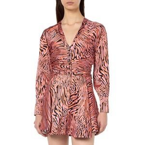Pinko Anchise Abito Raso Bubble Stampa Distorta Vrijetijdsjurk voor dames, Zp1_zwart/roze/oranje, 42