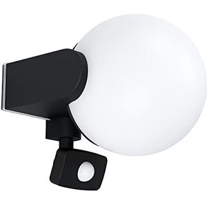 EGLO Rubio Buitenlamp voor buiten, 1 vlam, buitenlamp met bewegingsmelder, schemeringssensor, wandlamp van gegoten aluminium in zwart, kunststof in wit, buitenlamp E27, IP44