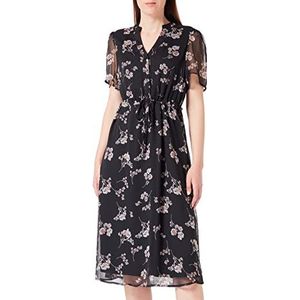 VERO MODA Vmsmilla Calf Ss Shirt Dress Wvn Ga midi-jurk voor dames, Zwart/Aop: Maya