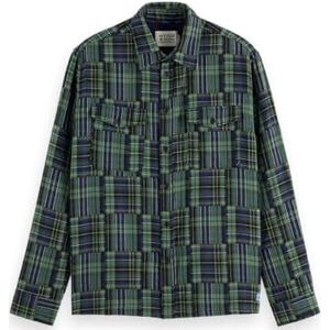Scotch & Soda Relaxed fit patchwork shirt heren, Marineblauw geruit 401, XL