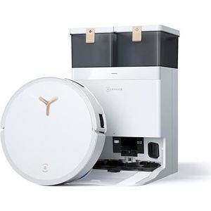 ECOVACS T50 Max Pro Omni Robotstofzuiger met station, 18500 Pa, uittrekbare zijborstel en dweil, automatische reinigingsoplossing, wassen met warm water 40-75 °C, wit
