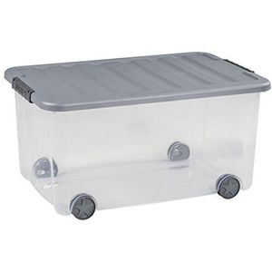CURVER Scotti multifunctionele box 50 liter met wielen van kunststof, transparant/grijs, 35 x 25 x 10 cm
