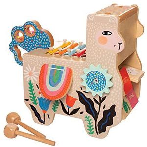 Manhattan Toy Houten lama muziekinstrument voor peuters met maraca, tasjes, eetstokjes, wasbord en xylofoon