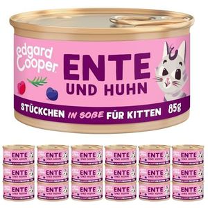 Edgard & Cooper Graanvrij nat kattenvoer, hoogwaardig kattenvoer, 85 g (18 stuks), echt voer, voedzaam orgaanvlees, gezonde ingrediënten (kitten, eend/kip)