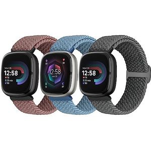 Yunshare Set van 3 gevlochten armbanden, compatibel met Fitbit Versa 4/Fitbit Sense 2/Fitbit Versa 3/Fitbit Sense, zacht elastisch nylon, Sport Solo Loop, reservearmband, voor dames en heren, Geen