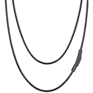 PROSTEEL Ketting met koord, zwart, 2 mm/3 mm, voor dames en heren, halsketting van zwart leer, van polyester, met roestvrijstalen sluiting, lengte 41/46/51/55/61/66/71/76 cm, Synthetische vezel, Geen