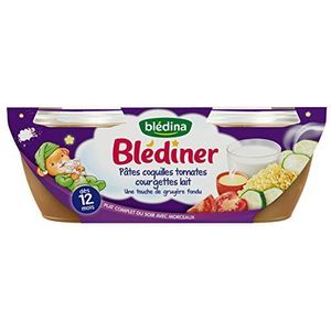 Blédina - Blédîner - Avondgerecht voor baby's geïnspireerd door zelfgemaakt - Pasta Schelp Tomaten Courgette & Gruyère - Vanaf 12 maanden - 12 kommen van 200 g