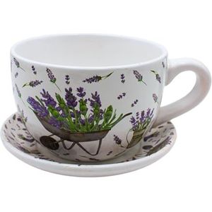 Dekohelden24 Bloempot met handvat van keramiek, lavendel, 20 x 15 x 12 cm.