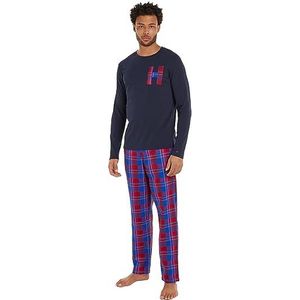 Tommy Hilfiger Ls Pant Slippers Flannel cadeaupakket voor heren, Ultra Blue / Th Holiday Check