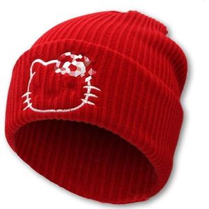 Anime Beanie Cute Kawaii Beanie Knit Hats, Funny Beanie Hat Winter Skiing Slouchy Warm Cap, Soft Headwear for Women Girls (Red)