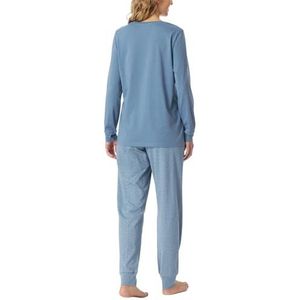 Schiesser Lange pyjama met manchetten van katoen, nachtkleding, pyjamaset voor dames, Blauw Grijs _181987