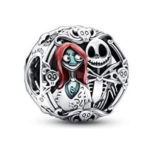 Pandora Disney Sally en Jack Charm in sterling zilver met zwart email, rood en blauw, Sterling zilver, Geen edelsteen