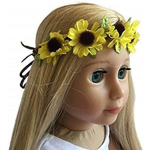 The New York Doll collection 46 cm hoofdband pop, bloemenkroon, gele zonnebloem, haaraccessoires voor poppen, 46 cm