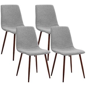CangLong Moderne bijzetstoel van stof met metalen poten in grijs, 4 stuks
