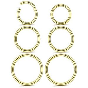 Fioroyal 6 stuks, titanium neuspiercing, 16G/18G, clicker septum ring voor dames, heren, kraakbeen, daith tragus conch, helix piercing, sieraden, 8-12 mm, Titanium, Kubieke zirkonia