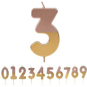 Talking Tables Kaars nummer 3 goud premium taartdecoratie voor kinderen, volwassenen, 30e feest, verjaardag, roze/goud