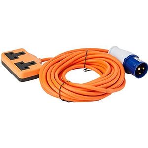 Aerials CEeform aansluitkabel 16 A stekker op dubbele bus 13 A voor caravan arctic camping - oranje 10 m
