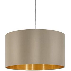 EGLO Hanglamp Maserlo, 1 lamp textiel hanglamp, hanglamp van staal en stof, kleur: mat nikkel, taupe, goud, fitting: E27, DELONGHI: 38 cm