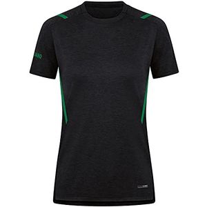 JAKO Challenge T-shirt voor dames, zwart gemêleerd/sportgroen