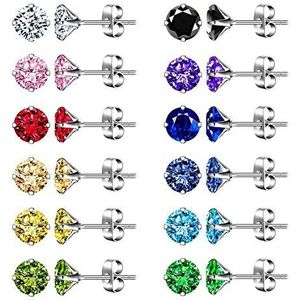 12 paar oorstekers set kleurrijke zirkonia piercing oorbel oor sieraden roestvrij staal voor dames meisjes kinderen, zirkonia, zirconia