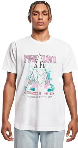 Merchcode Pink Floyd World Tour 87 T-shirt pour homme, coupe droite, 100% coton, taille M, Blanc., M