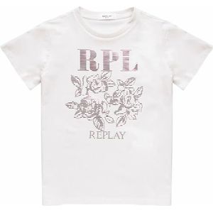 Replay T-shirt à manches courtes pour fille en coton mélangé Roses, Milk White 562, 8 ans