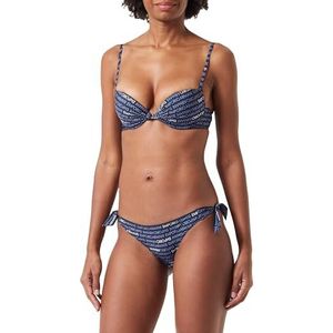 EMPORIO ARMANI Ensemble bikini Logomania avec soutien-gorge push-up et nœud pour femme, Bleu marine/blanc (pierre bleue), XS