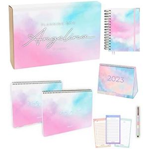 Takenote - Planner Box – kalender 2023 dag pagina – geschenkdoos – jaarplanner, week- en maandplanner, tafelkalender 2023, checklist en pen – Angelina
