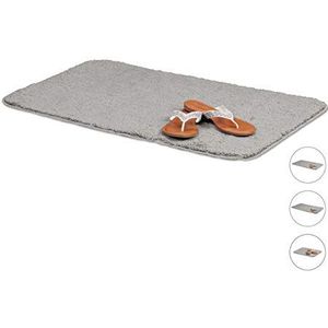 Relaxdays Badmat, 50 x 80 cm, pluizige badmat, antislip, wasbaar, zachte badmat, grijs
