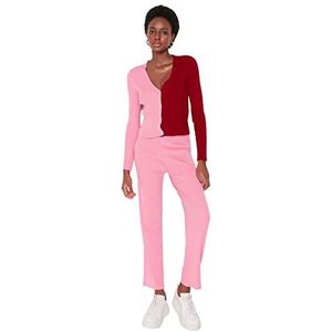 Trendyol Dames gebreide jas en broek, effen kleur, roze, M, Roze