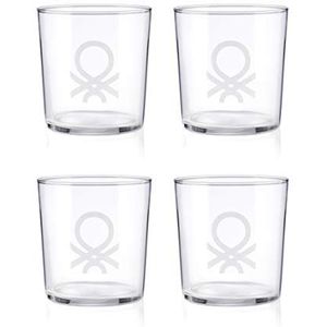 UNITED COLORS OF BENETTON BE071 waterglazen 0,345 l van glas met transparant Casa Benetton-logo, 4 stuks