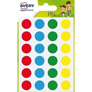 AVERY - Zak met 144 zelfklevende punten, op kleur gesorteerd, diameter 15 mm