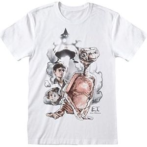 E.T. Vintage Sketch Dames T-shirt Boyfriend | Officieel product | Maat S tot XXL | 80s losse baggy oversized ronde hals grafisch verjaardagscadeau voor vrouwen voor thuis of in de sportschool, wit, M, Wit.