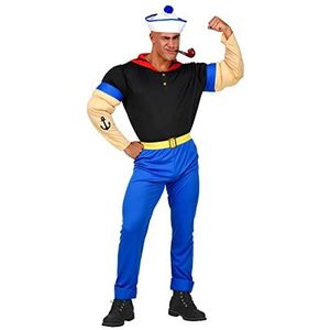 Widmann - Kostuum sterke zeeman, shirt met spierarmen, broek met riem, muts, matroos, themafeest, carnaval