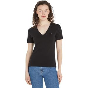 Tommy Hilfiger Dames T-shirt met korte mouwen Nieuwe Slim Cody V-hals Zwart XXL Vijf Maat Tall, Zwart