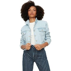 Trendyol Light Blue Jacket damesjack van denim Crop Basic, blauw, Blauw